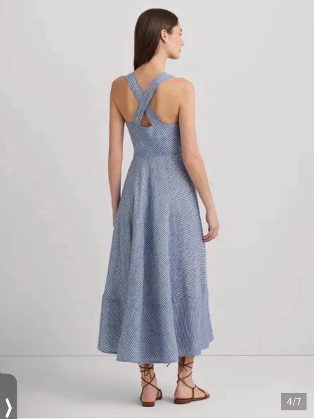 Ralph Lauren Linen Square Neck Striped Midi Dress Size 10 - Picture 3 of 5